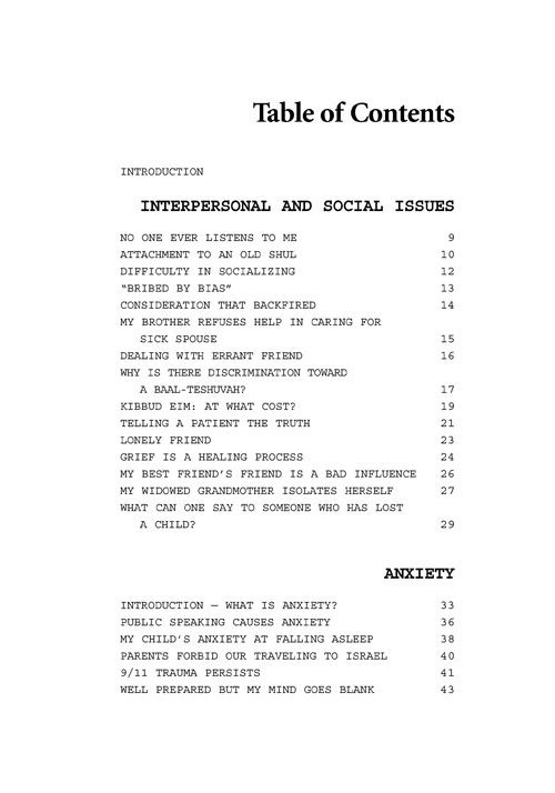 Table of Contents of Dear Rabbi, Dear Doctor