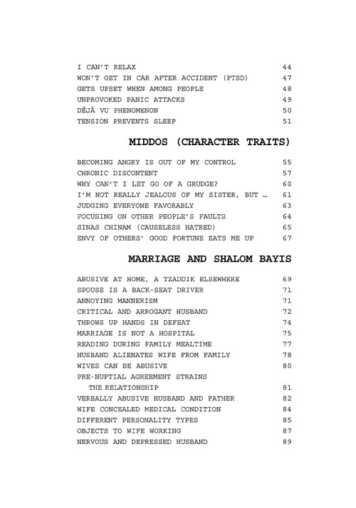 Table of Contents of Dear Rabbi, Dear Doctor