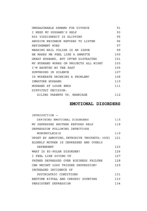 Table of Contents of Dear Rabbi, Dear Doctor