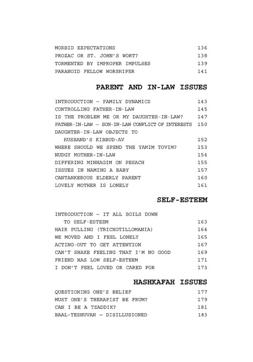 Table of Contents of Dear Rabbi, Dear Doctor