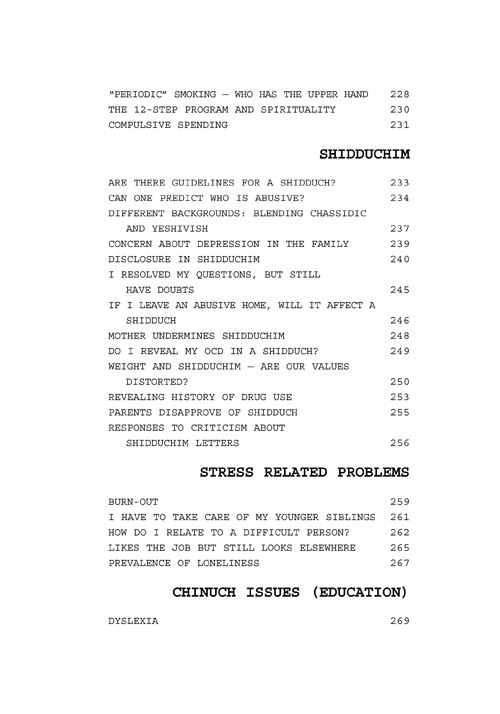 Table of Contents of Dear Rabbi, Dear Doctor