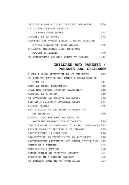 Table of Contents of Dear Rabbi, Dear Doctor