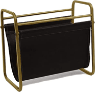 Design Styles Leather Magazine Holder Gold Metal/Black Leather