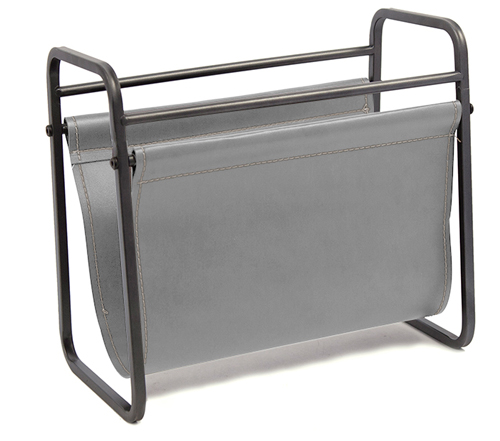 Design Styles Leather Magazine Holder Metal/Grey