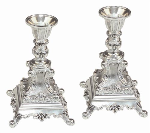 Candle Sticks Silver Plated -  Square Base Detailed Design
