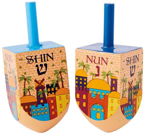 Set of 2 Jerusalem Painted Wood Dreidels