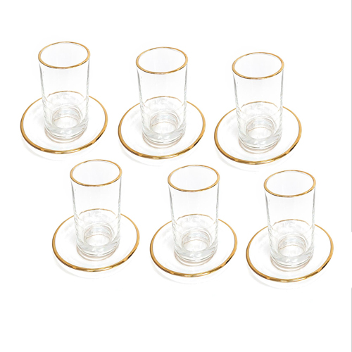 Modern Glass Cups & Saucers with Gold Rim Set of 6