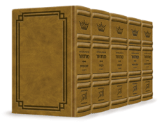 Signature Leather Collection Ashkenaz Schottenstein Interlinear Full-Size 5 Vol Machzor Set Desert Camel