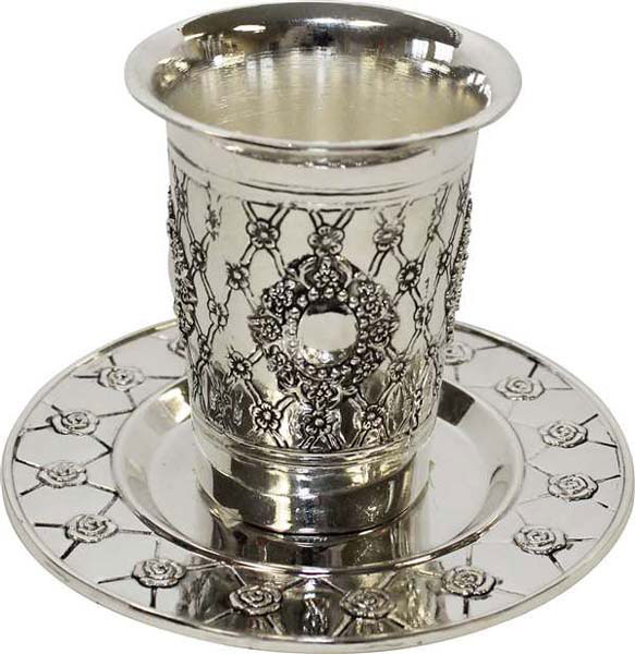 Silver Plated Kiddush Cup With Plate