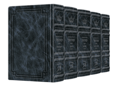 Signature Leather Collection Sefard Hebrew/English Full-Size 5 Vol Machzor Set Navy