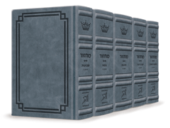 Signature Leather Collection Sefard Hebrew/English Full-Size 5 Vol Machzor Set Blue Lagoon