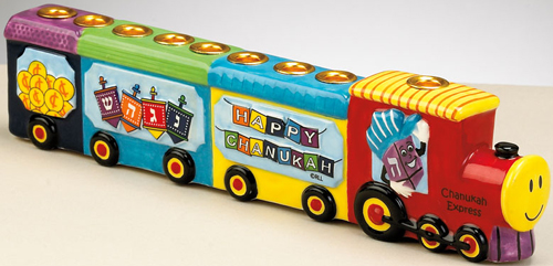 Chanukah Express Hand Painted Ceramic Menorah