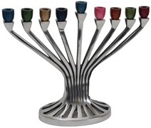 Metal Aluminium Menorah Nickel Plated Finish & Colorful Cups