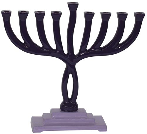 Metal Aluminium Menorah Enamel 2 Tone Purple  8.5