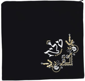 Black Velvet Tallis Bag - with Corner Design  - Primary Silver