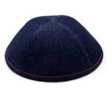 Sleeve of 12 Custom Shoppe Blue Denim Red Stitching Yarmulka Size 2