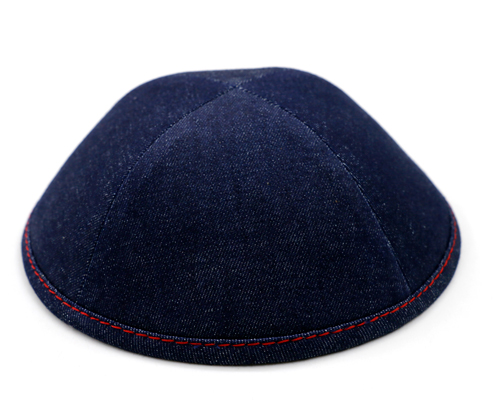 Custom Shoppe Blue Denim Red Stitching Yarmulka 