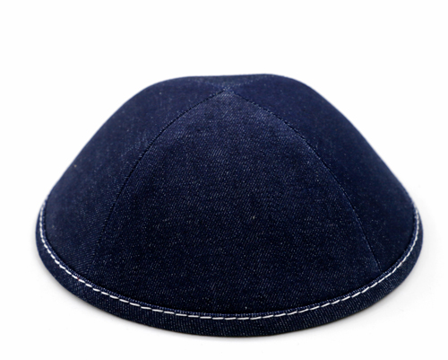 Custom Shoppe Blue Denim White Stitching Yarmulka 