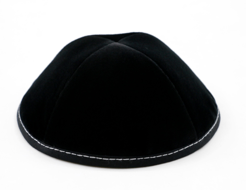 Sleeve of 12 Custom Shoppe Black Velvet Yarmulka Grey Stitching Size 5