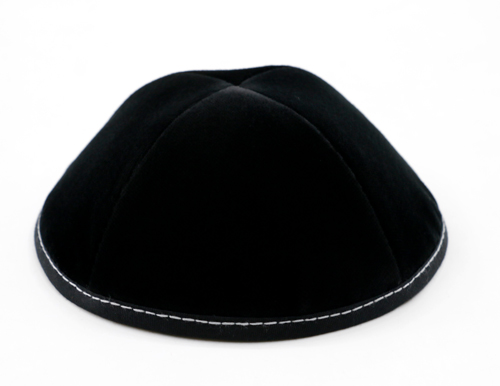 Custom Shoppe Black Velvet Yarmulka Grey Stitching 