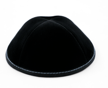 Sleeve of 12 Custom Shoppe Black Velvet Yarmulka Light Blue Stitching Size 3