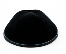 Custom Shoppe Black Velvet Yarmulka Light Blue Stitching