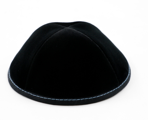 Custom Shoppe Black Velvet Yarmulka Light Blue Stitching 