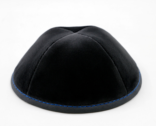 Custom Shoppe Grey Velvet Yarmulka Blue Stitching 