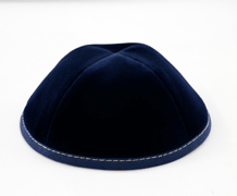 Custom Shoppe Navy Velvet Yarmulka Grey Stitching